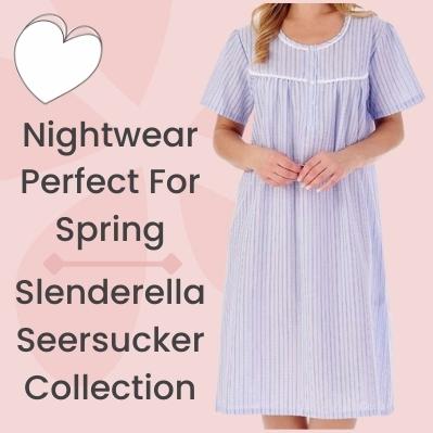 Slenderella Seersucker Stripe Nightdress Ladies Sleeveless Lace Trim Nightie