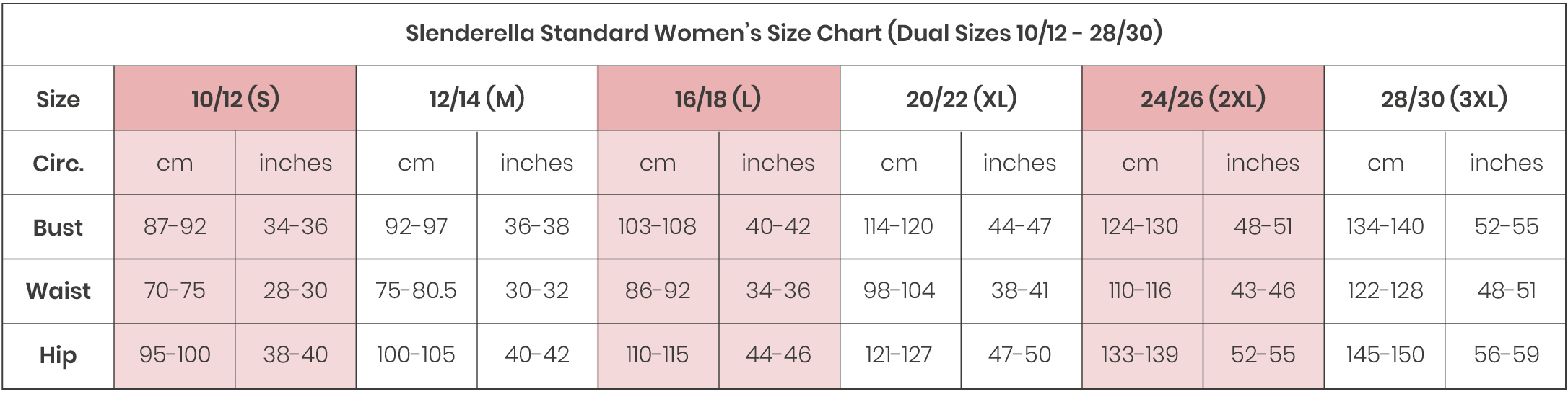 Slenderella Nightwear Size Chart